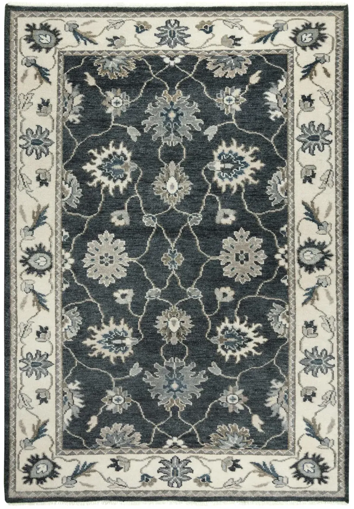 Ashton Charcoal/Ivory  Hand Spun Wool/Tencel 6' x 9' Rectangle Rug