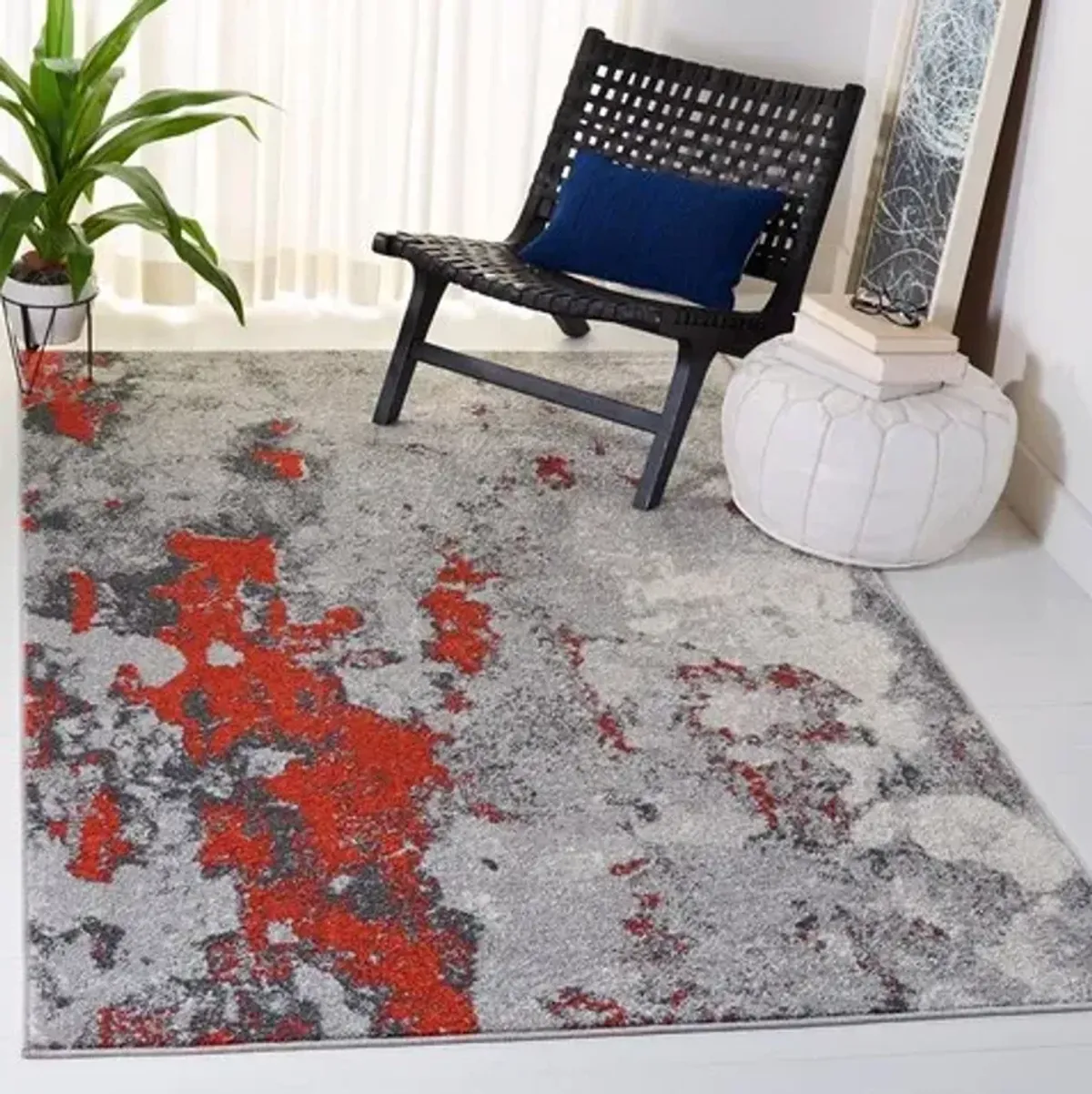 Adirondack Contemporary Orange / Grey 5'-1" X 7'-6" Powerloomed Rug