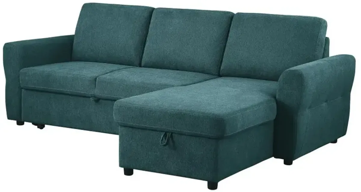 Samantha Upholstered Sleeper Sofa Sectional with Storage Chaise Teal Blue