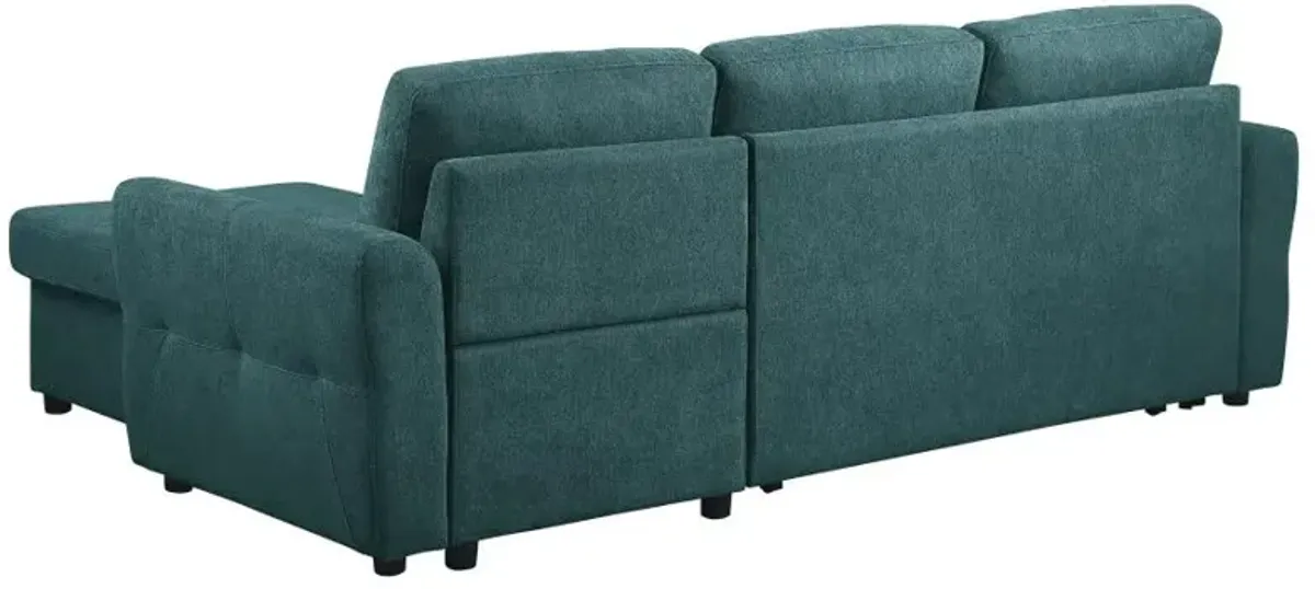 Samantha Upholstered Sleeper Sofa Sectional with Storage Chaise Teal Blue