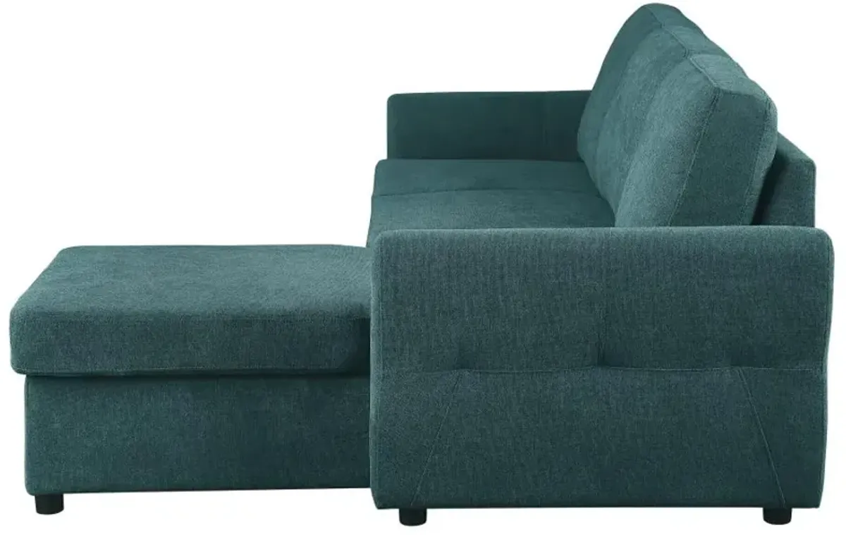 Samantha Upholstered Sleeper Sofa Sectional with Storage Chaise Teal Blue