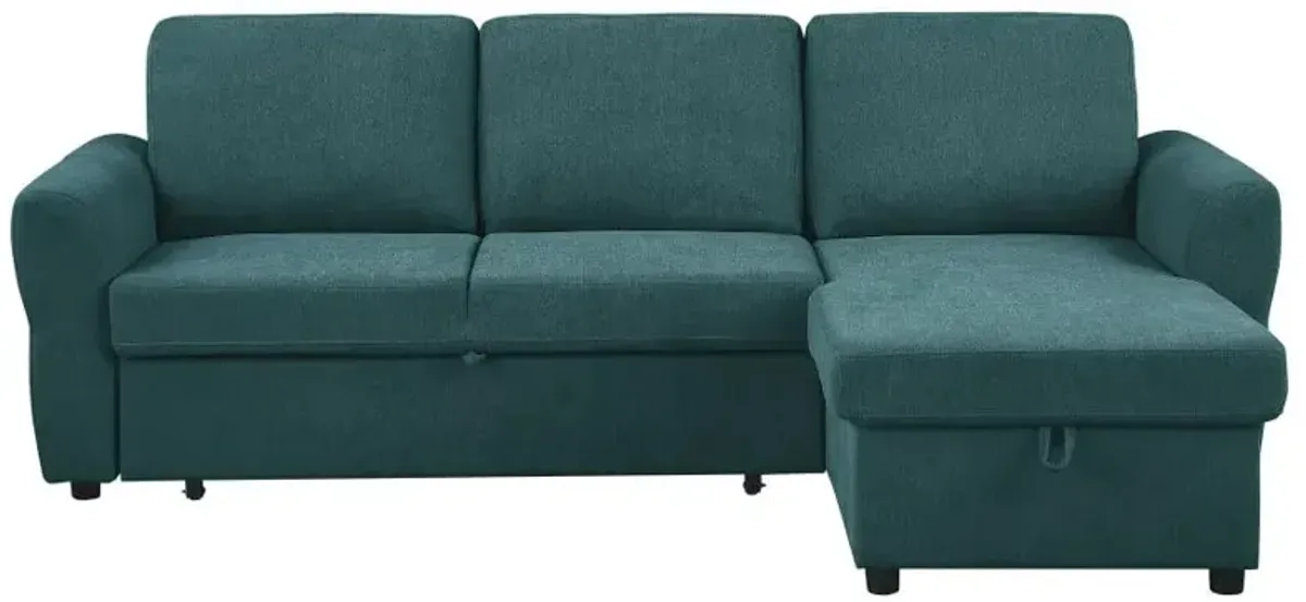 Samantha Upholstered Sleeper Sofa Sectional with Storage Chaise Teal Blue