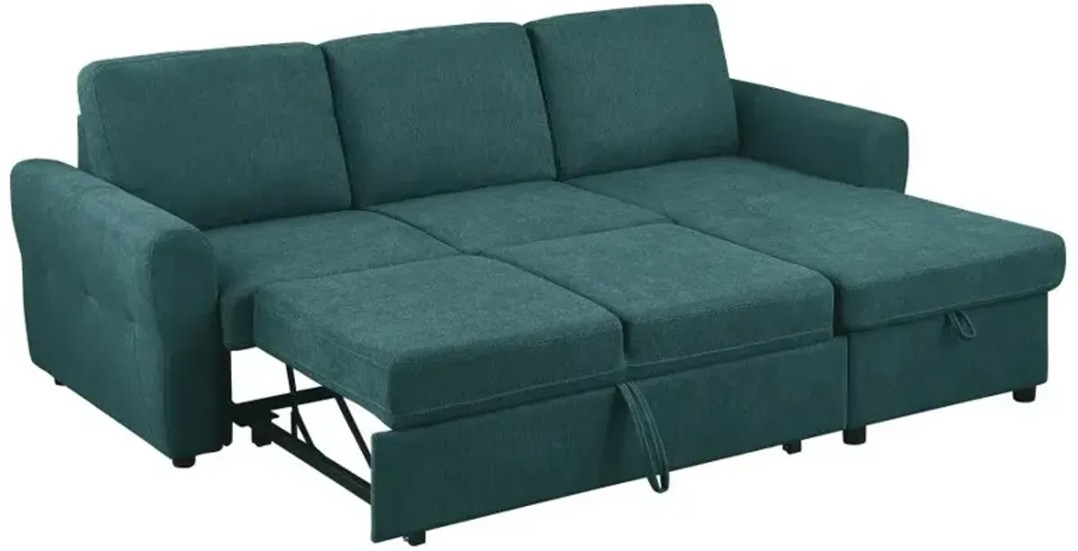 Samantha Upholstered Sleeper Sofa Sectional with Storage Chaise Teal Blue