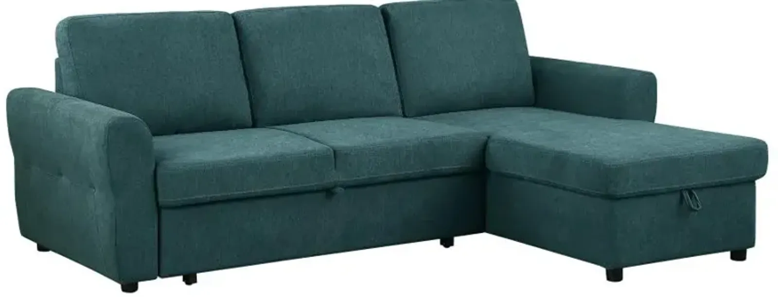 Samantha Upholstered Sleeper Sofa Sectional with Storage Chaise Teal Blue