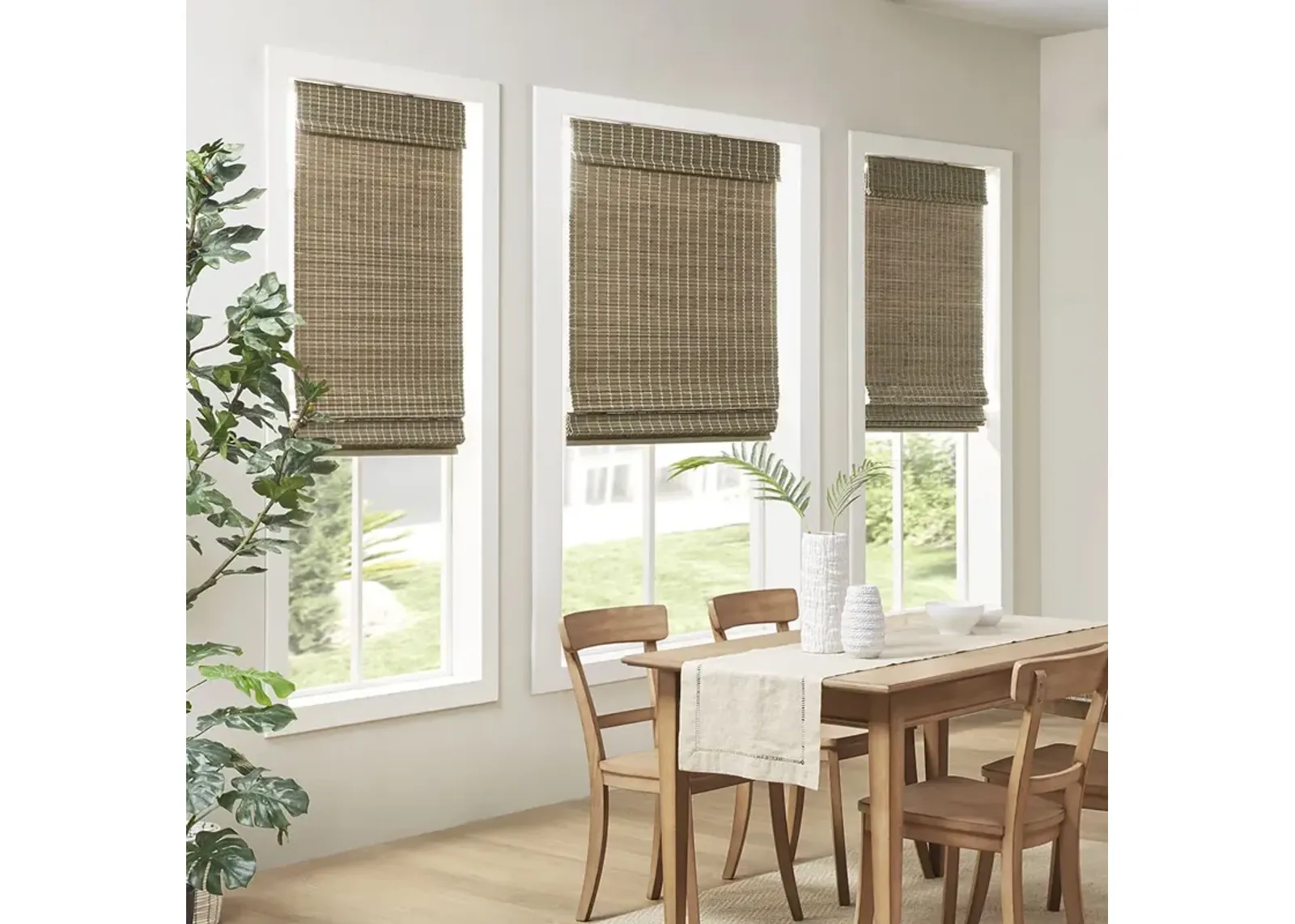 Madison Park Eastfield Natural Ash Bamboo Light Filtering Roman Shade 64"L