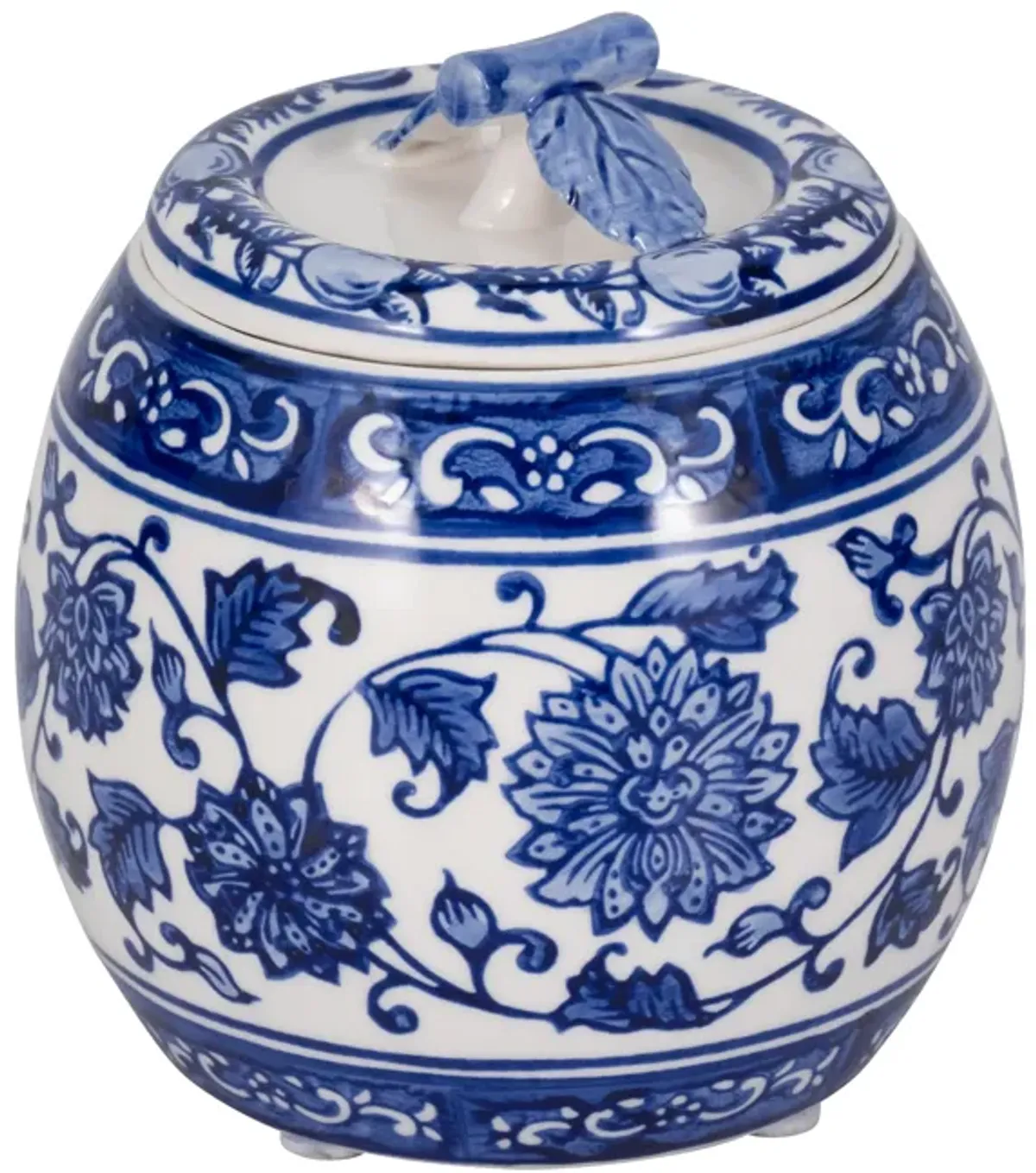 5" 8.5oz Peony Chinoiserie Lidded Candle, Blu/wht