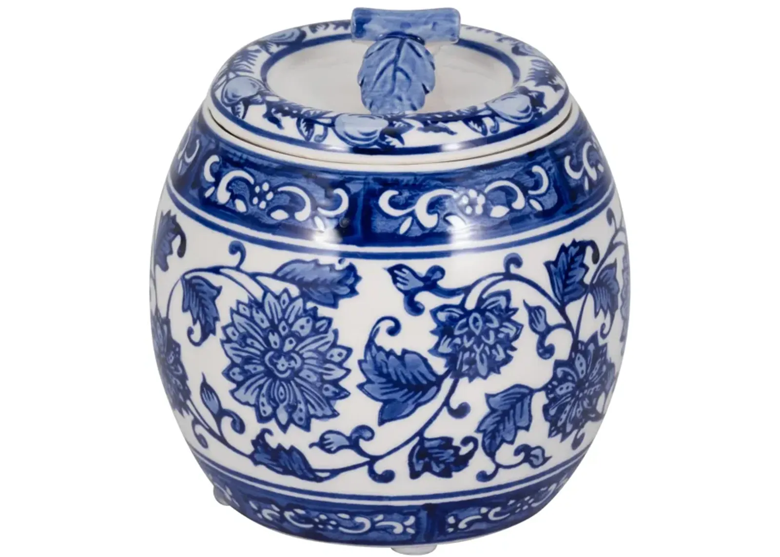 5" 8.5oz Peony Chinoiserie Lidded Candle, Blu/wht