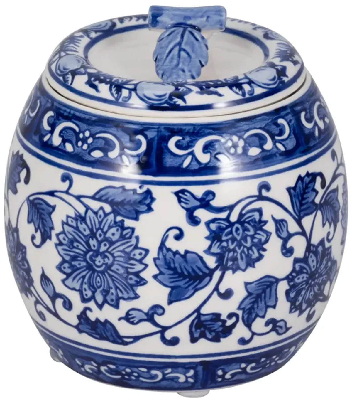 5" 8.5oz Peony Chinoiserie Lidded Candle, Blu/wht