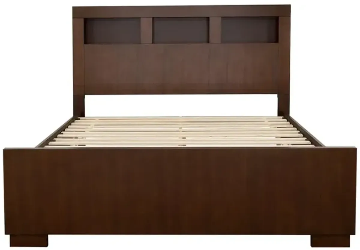 Jessica Queen Bed with Storage Headboard Cappuccino