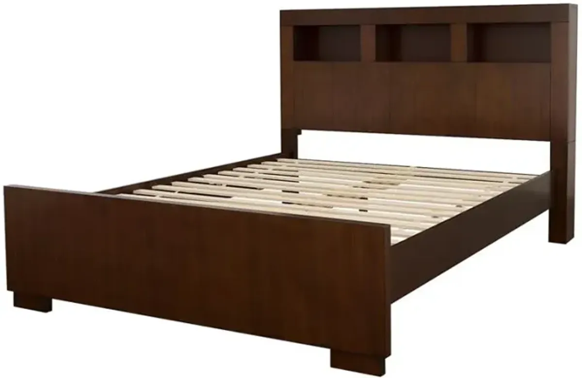 Jessica Queen Bed with Storage Headboard Cappuccino