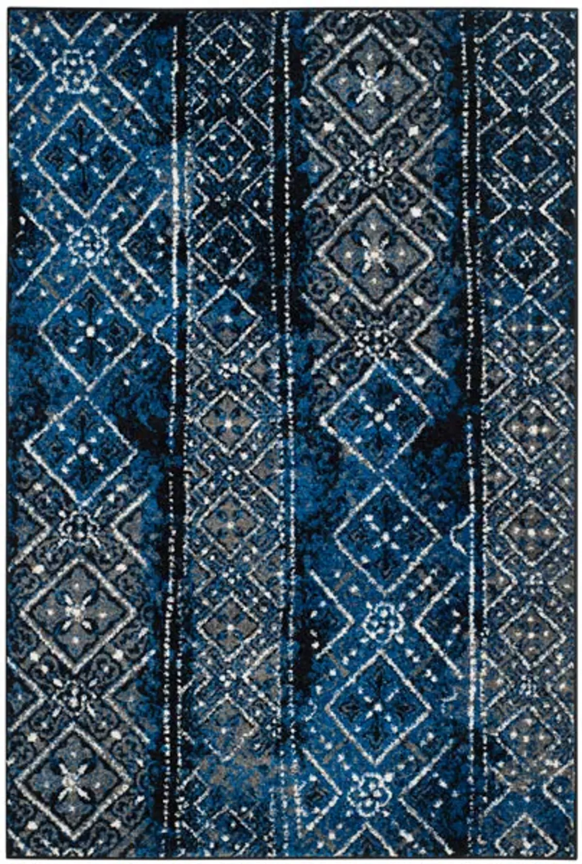 Adirondack Contemporary Blue / Black 4' X 4' Round Powerloomed Rug