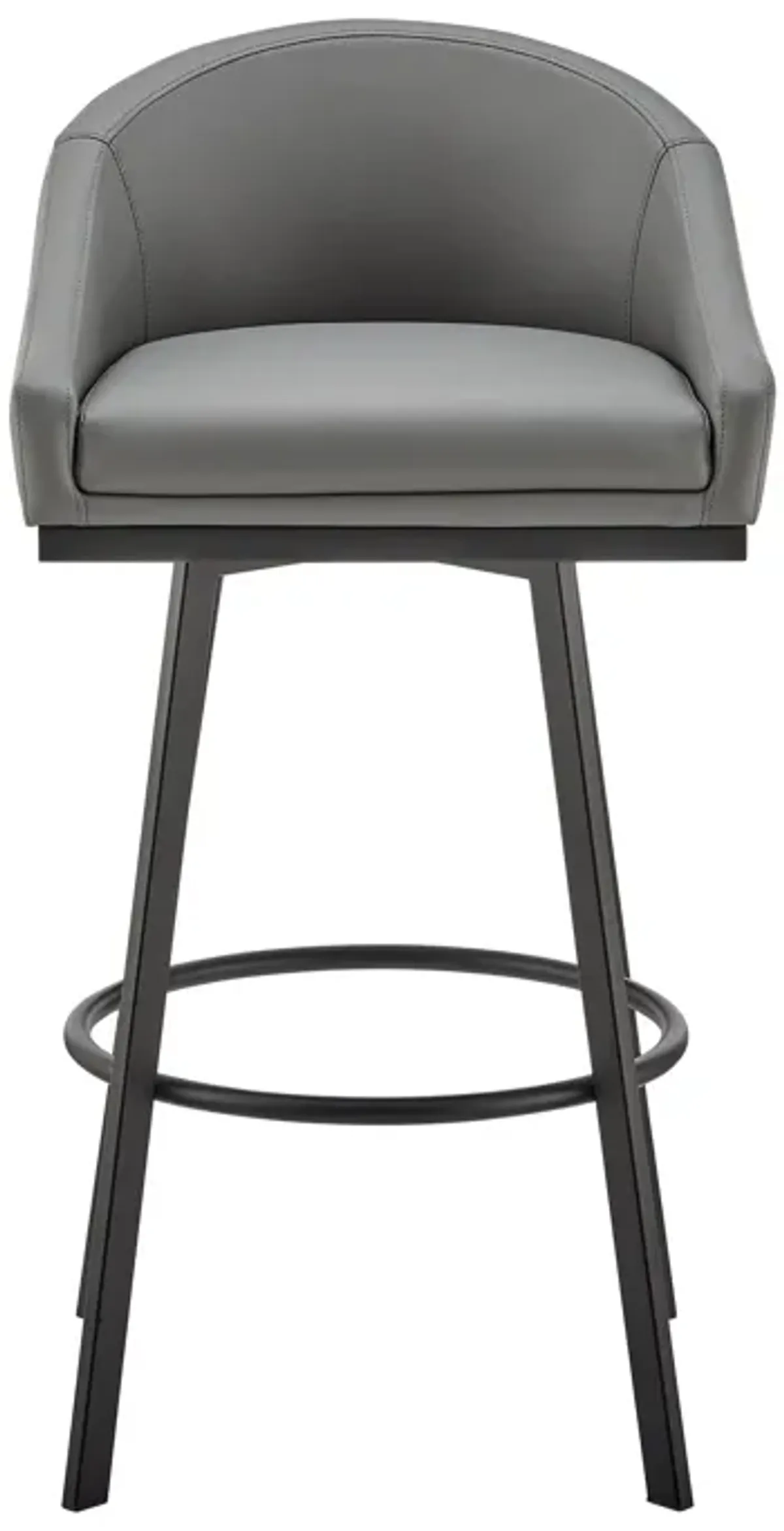 Noran Swivel Counter Stool in Black Metal with Gray Faux Leather