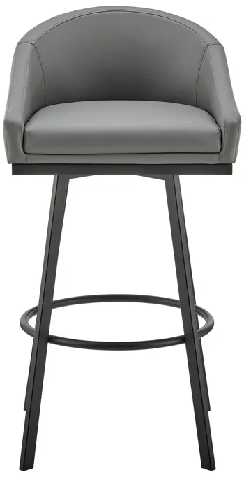 Noran Swivel Counter Stool in Black Metal with Gray Faux Leather