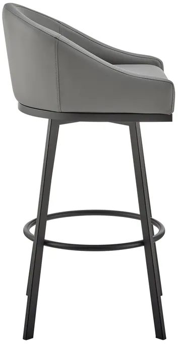 Noran Swivel Counter Stool in Black Metal with Gray Faux Leather