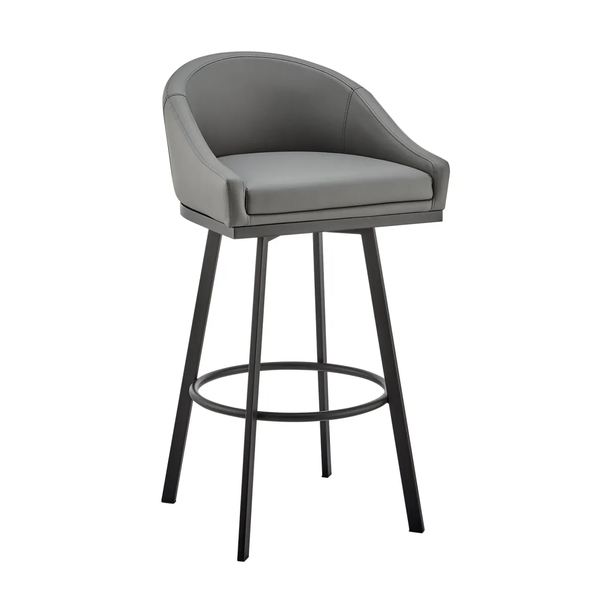 Noran Swivel Counter Stool in Black Metal with Gray Faux Leather