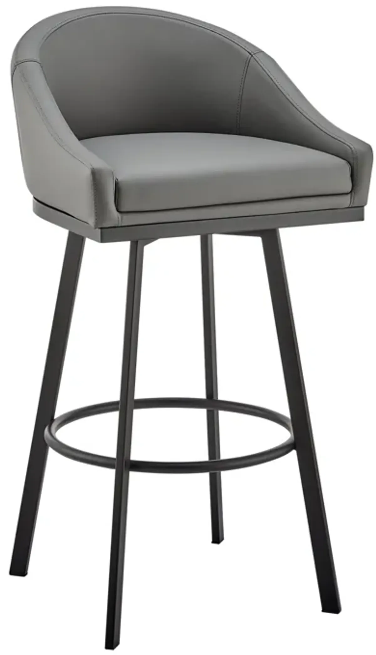 Noran Swivel Counter Stool in Black Metal with Gray Faux Leather