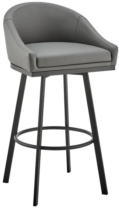 Noran Swivel Counter Stool in Black Metal with Gray Faux Leather