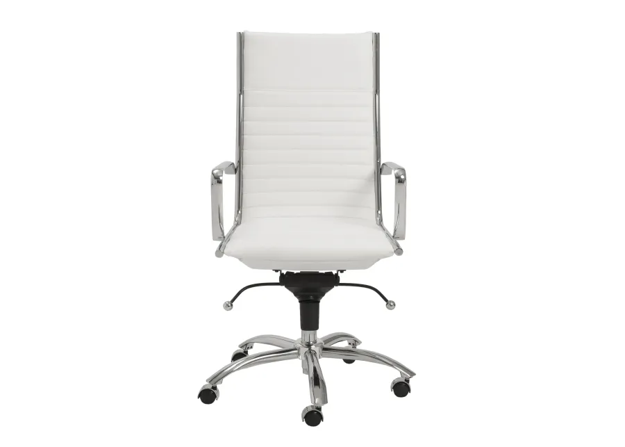 Dirk High Back Office Chair in White with Chromed Steel Base