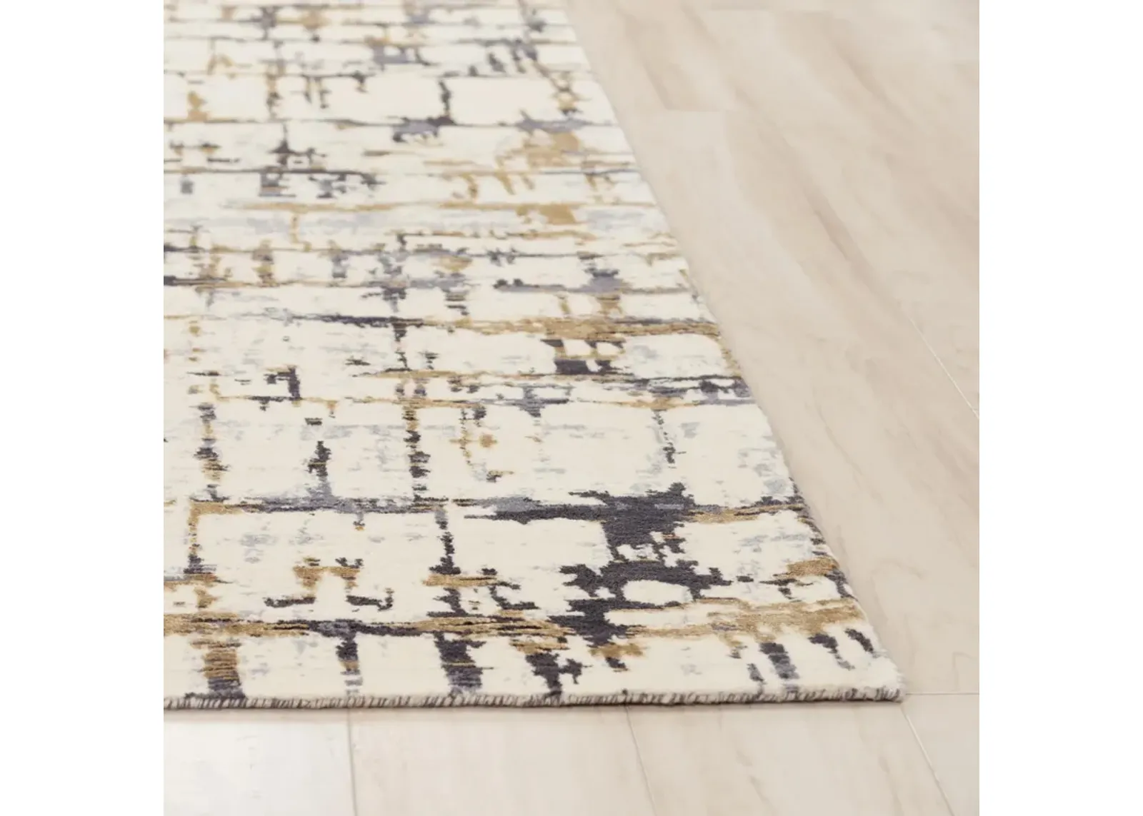 Bolero Beige/Gray Abstract NZ Wool/Tencel Blend 2'6" x 8' Runner Rug