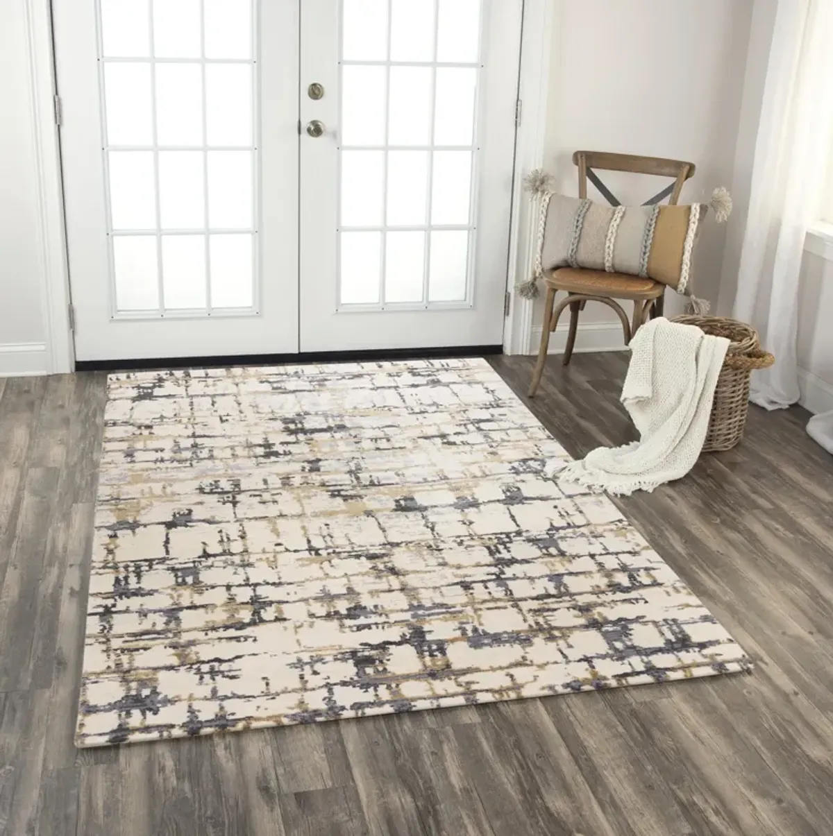 Bolero Beige/Gray Abstract NZ Wool/Tencel Blend 2' x 3'  Rectangle Rug