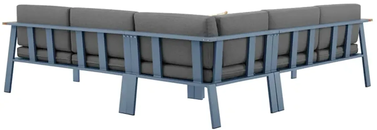 Nofi Outdoor Patio Sectional Set in Gray Finish with Gray Cushions and Teak Wood