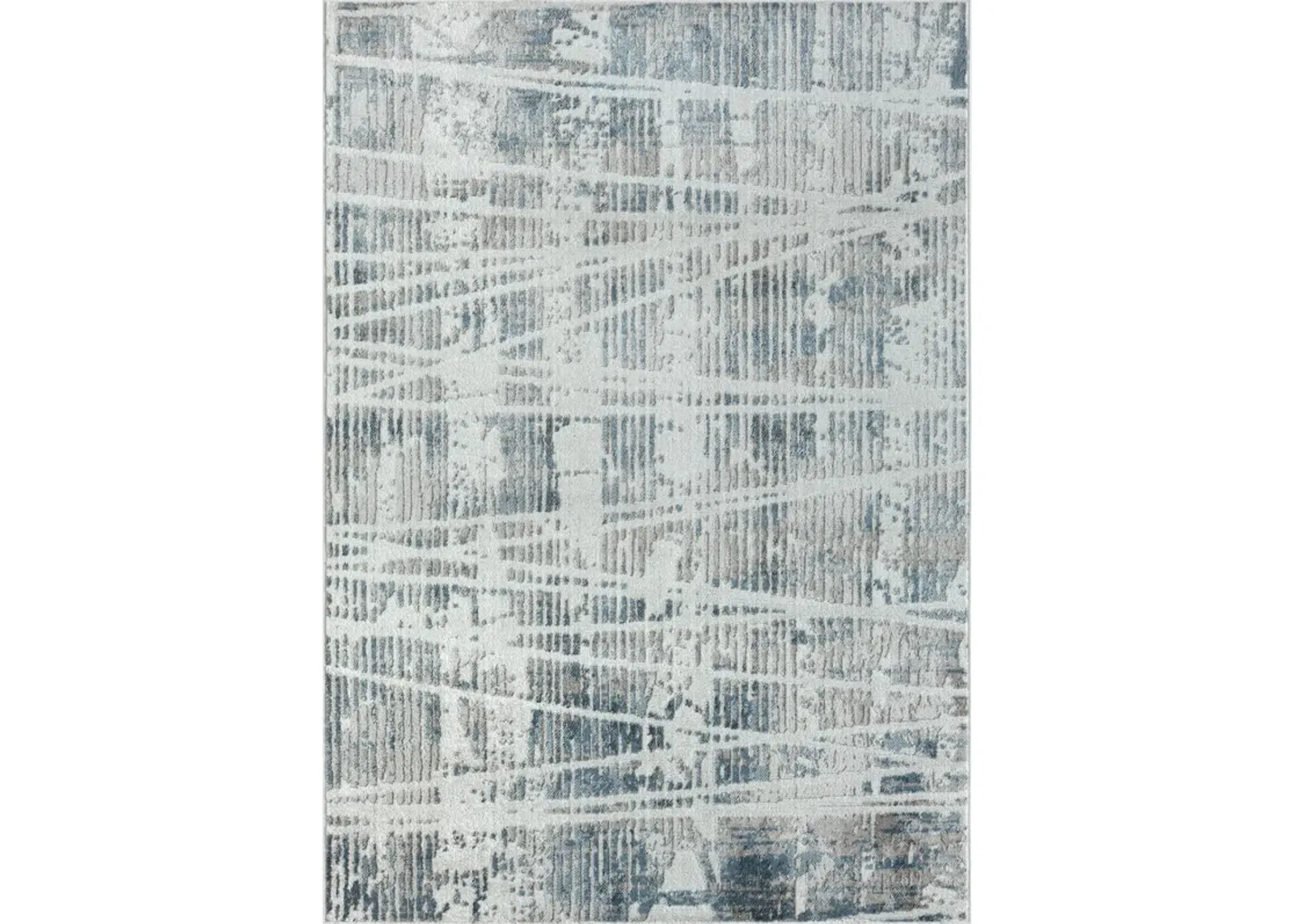 Cool Blue/Cream Abstract Modern/Contemporary Synthetic Area Rug 5' x 7'