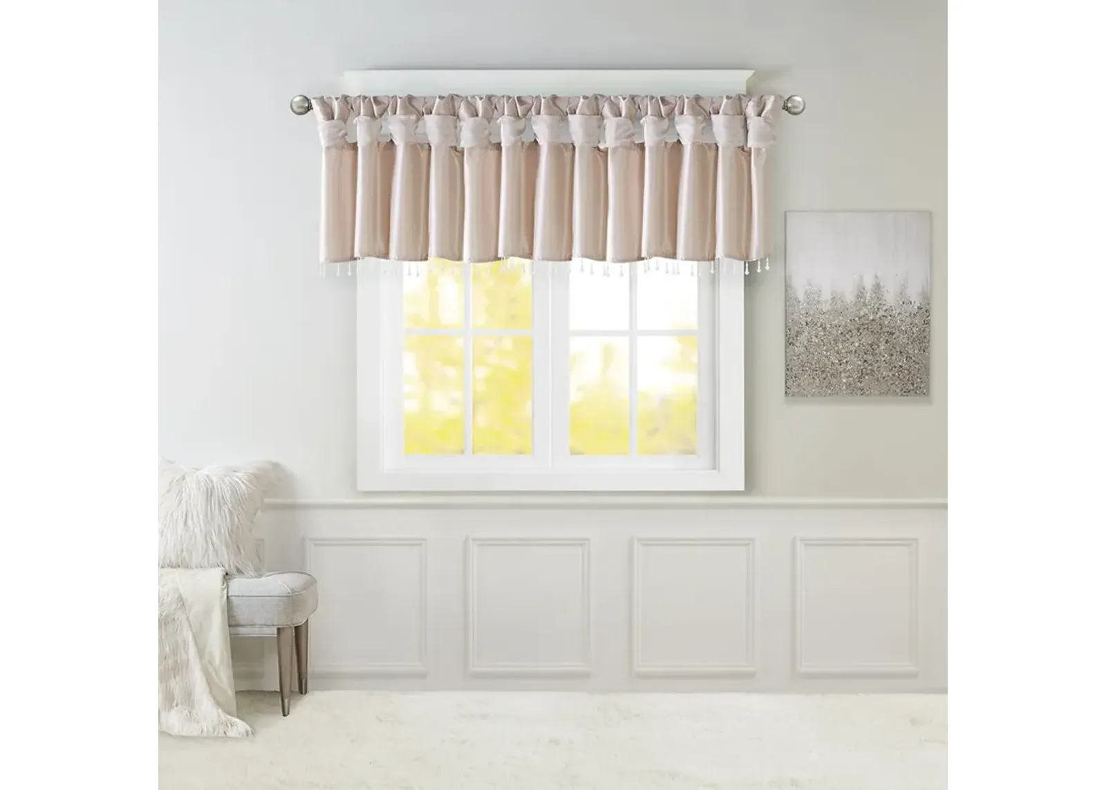 Madison Park Emilia Blush Lightweight Faux Silk Valance With Beads