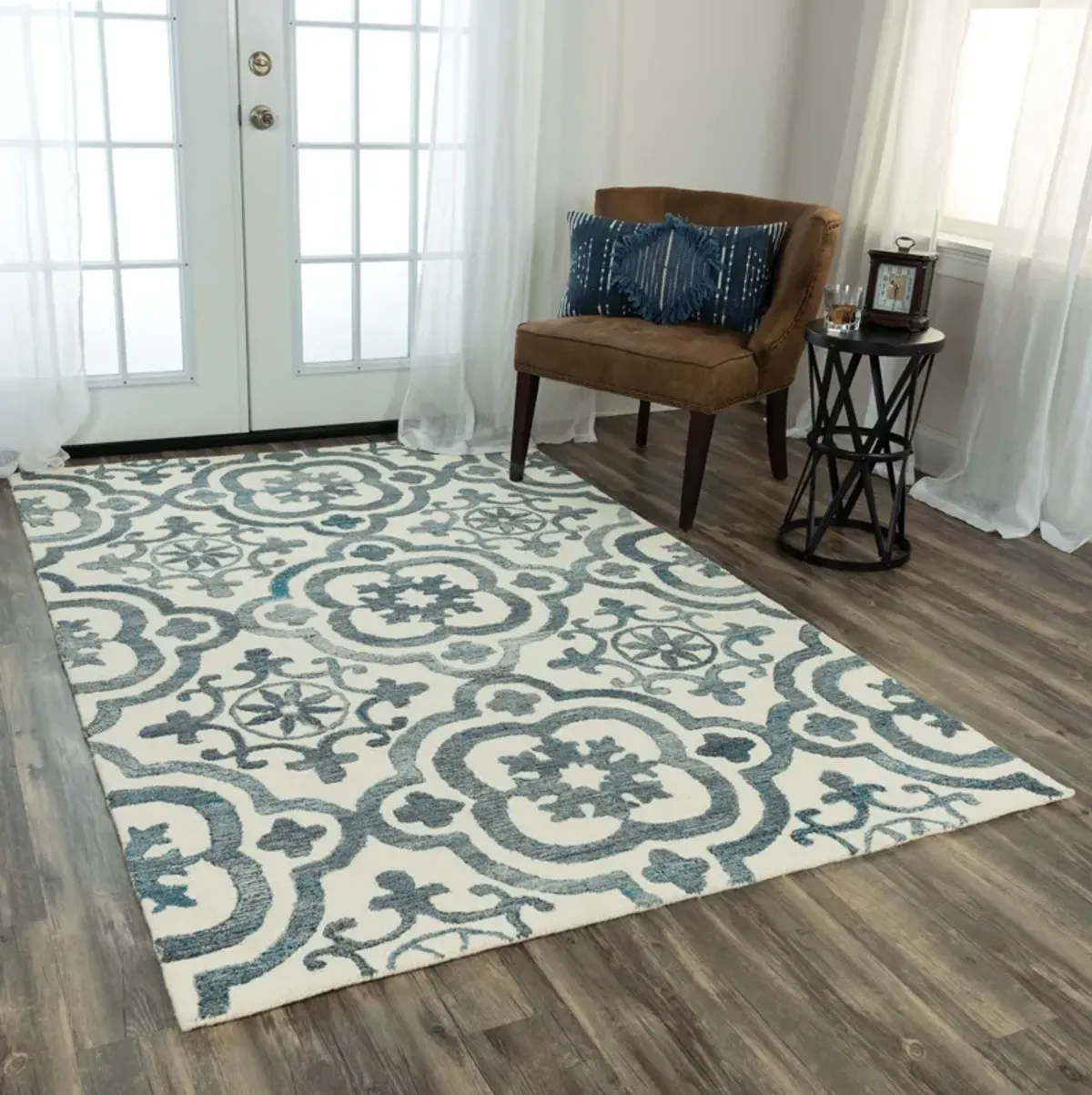 Matrix Blue Scroll Wool/Recycled Polyester 8'6" x 11'6" Rectangle Rug