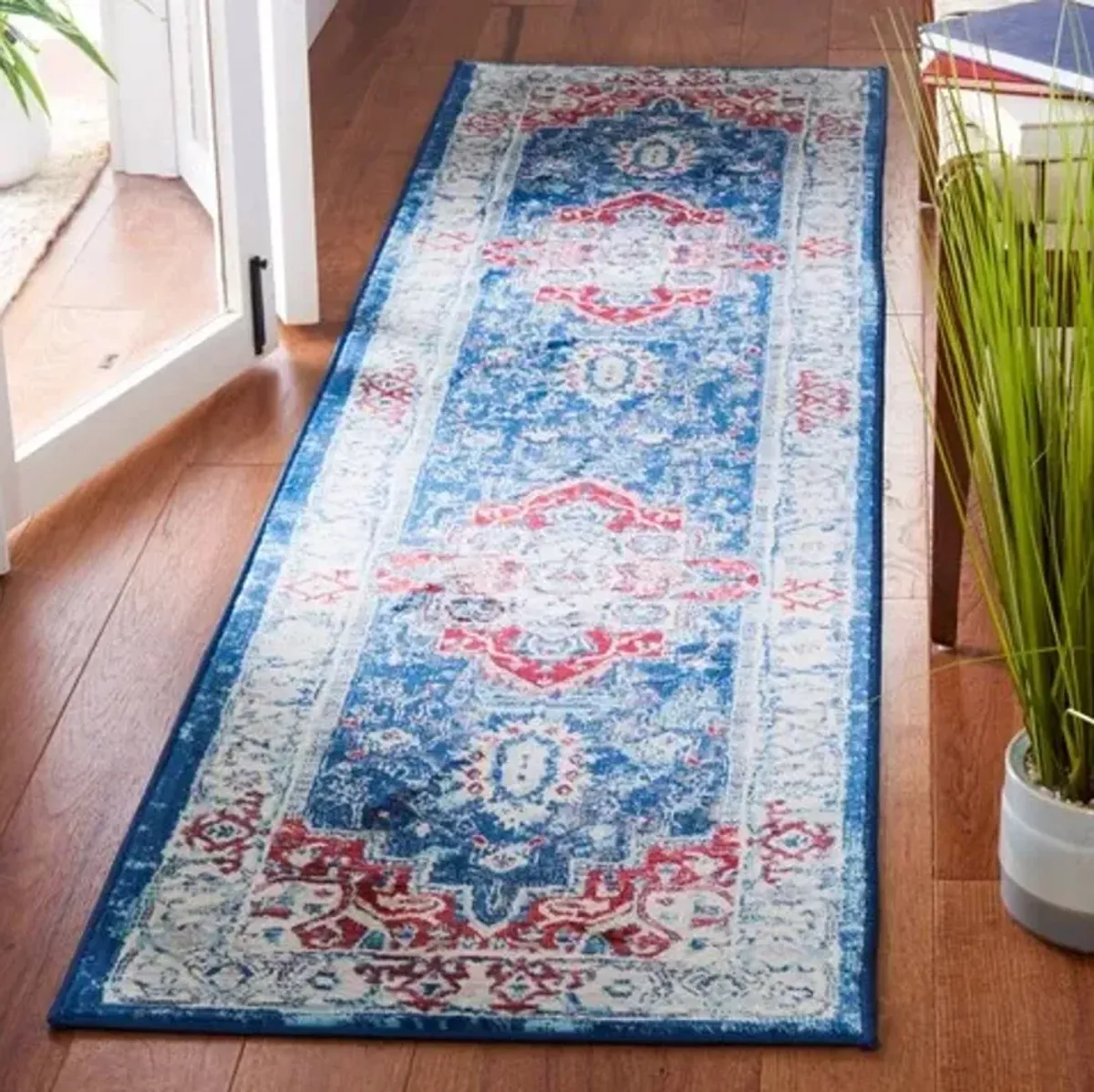 Brentwood 851 Navy / Red 2' X 8' Runner Powerloomed Rug