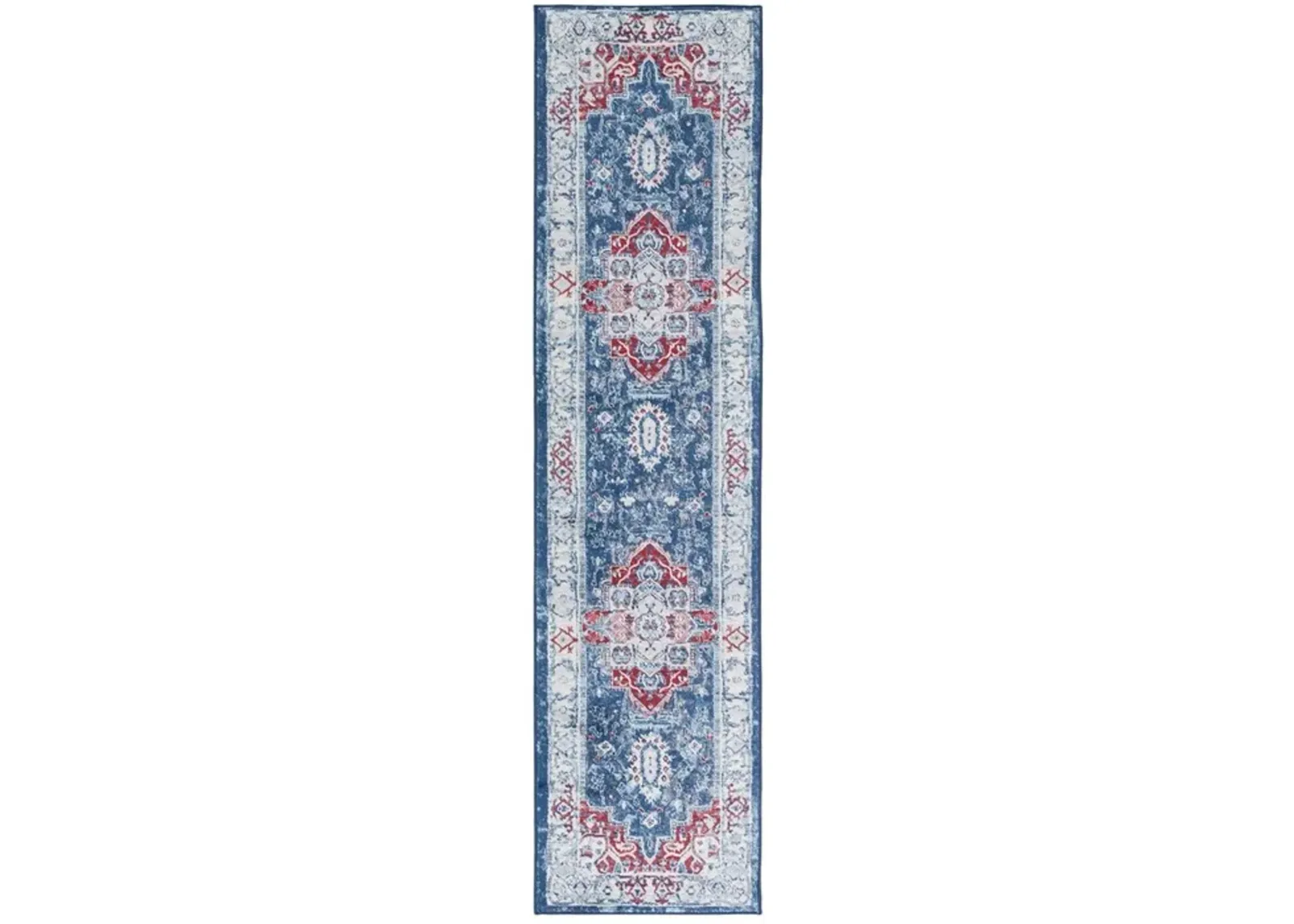 Brentwood 851 Navy / Red 2' X 8' Runner Powerloomed Rug