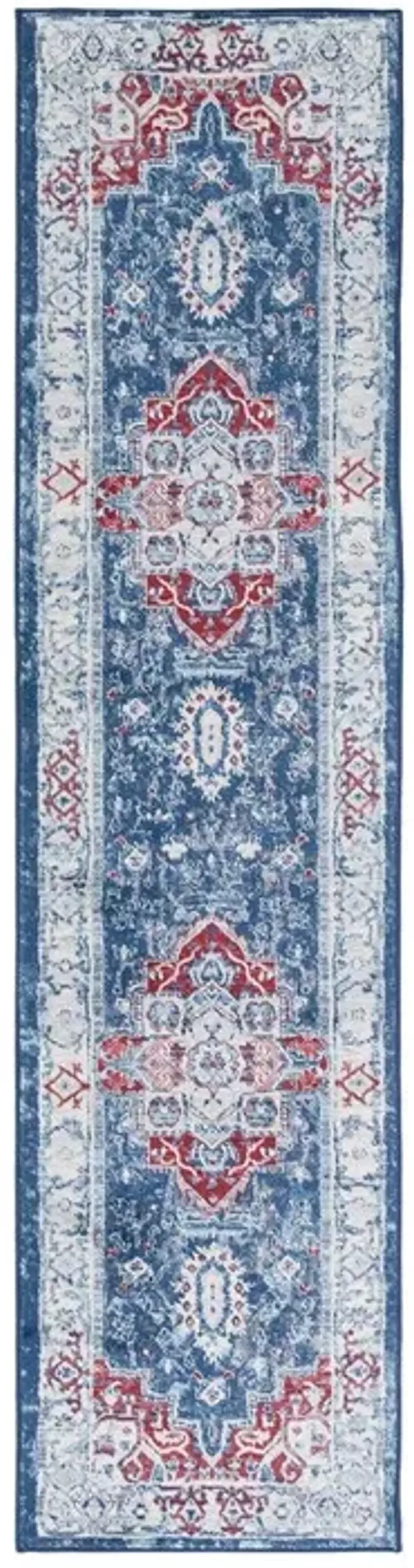 Brentwood 851 Navy / Red 2' X 8' Runner Powerloomed Rug