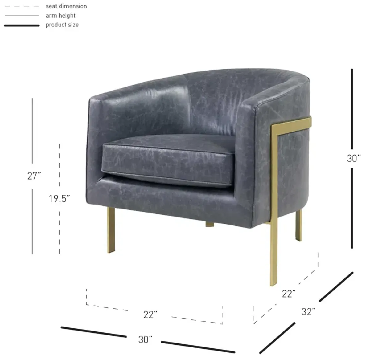 harrod pu accent arm chair gold legs, vintage midnight