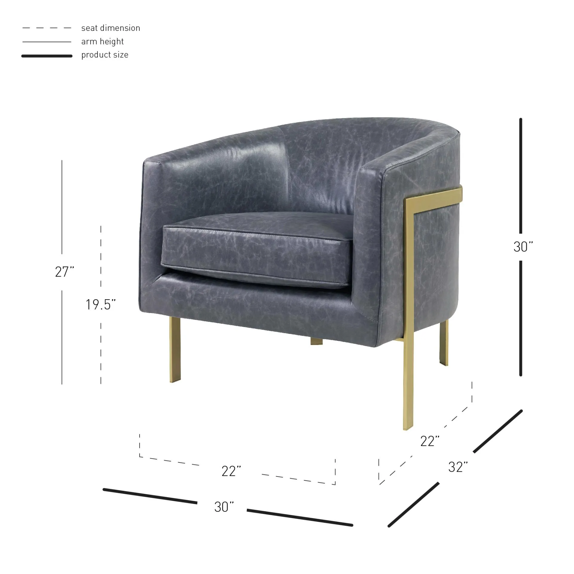 harrod pu accent arm chair gold legs, vintage midnight