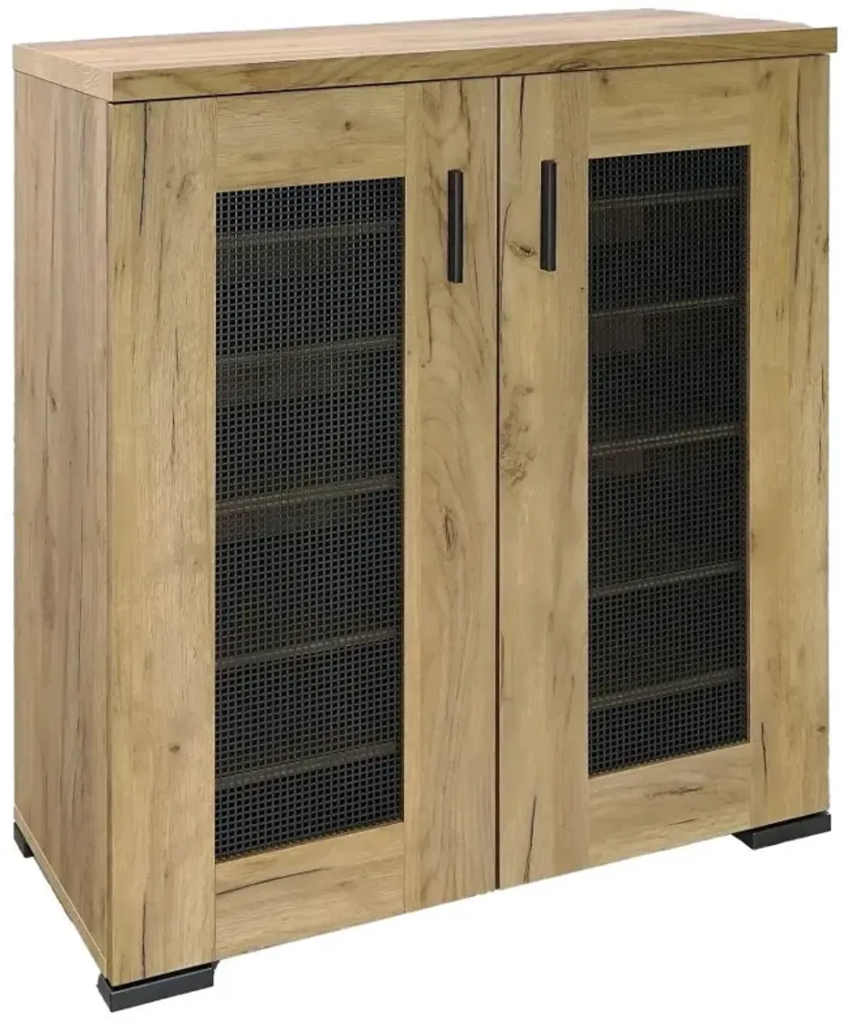 Bristol Metal Mesh Door Accent Cabinet Golden Oak