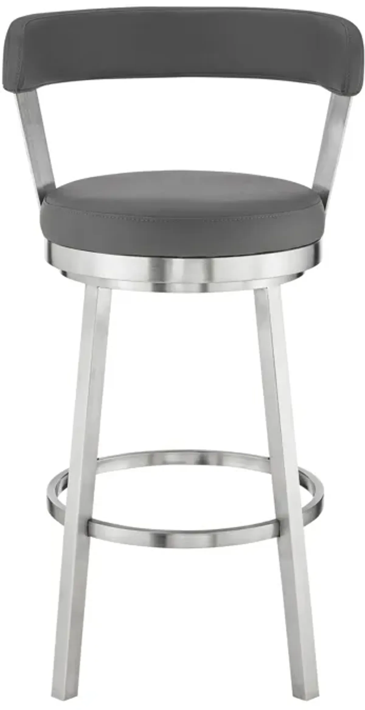 Bryant 30" Bar Height Swivel Bar Stool in Brushed Stainless Steel Finish and Gray Faux Leather