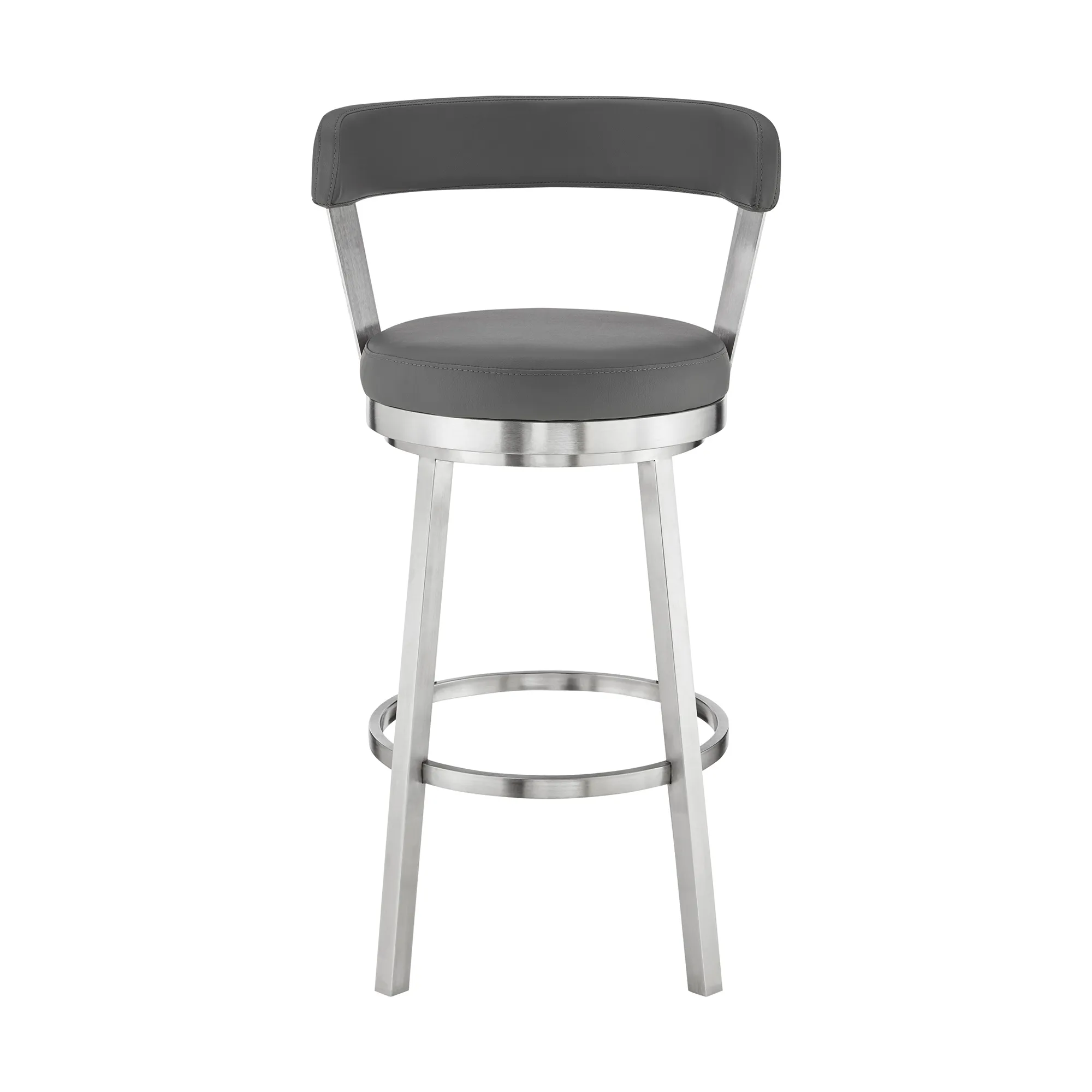 Bryant 30" Bar Height Swivel Bar Stool in Brushed Stainless Steel Finish and Gray Faux Leather