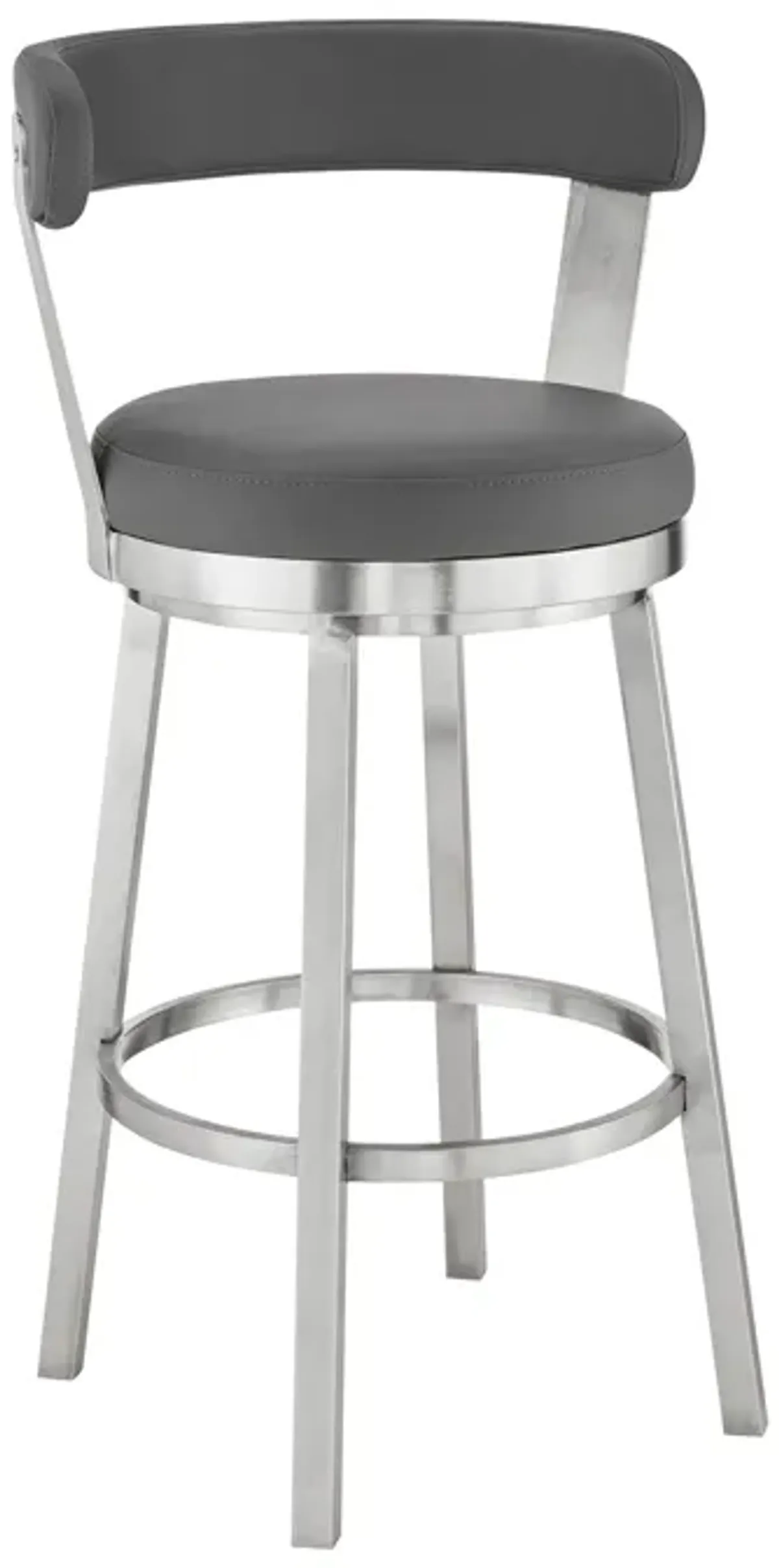 Bryant 30" Bar Height Swivel Bar Stool in Brushed Stainless Steel Finish and Gray Faux Leather