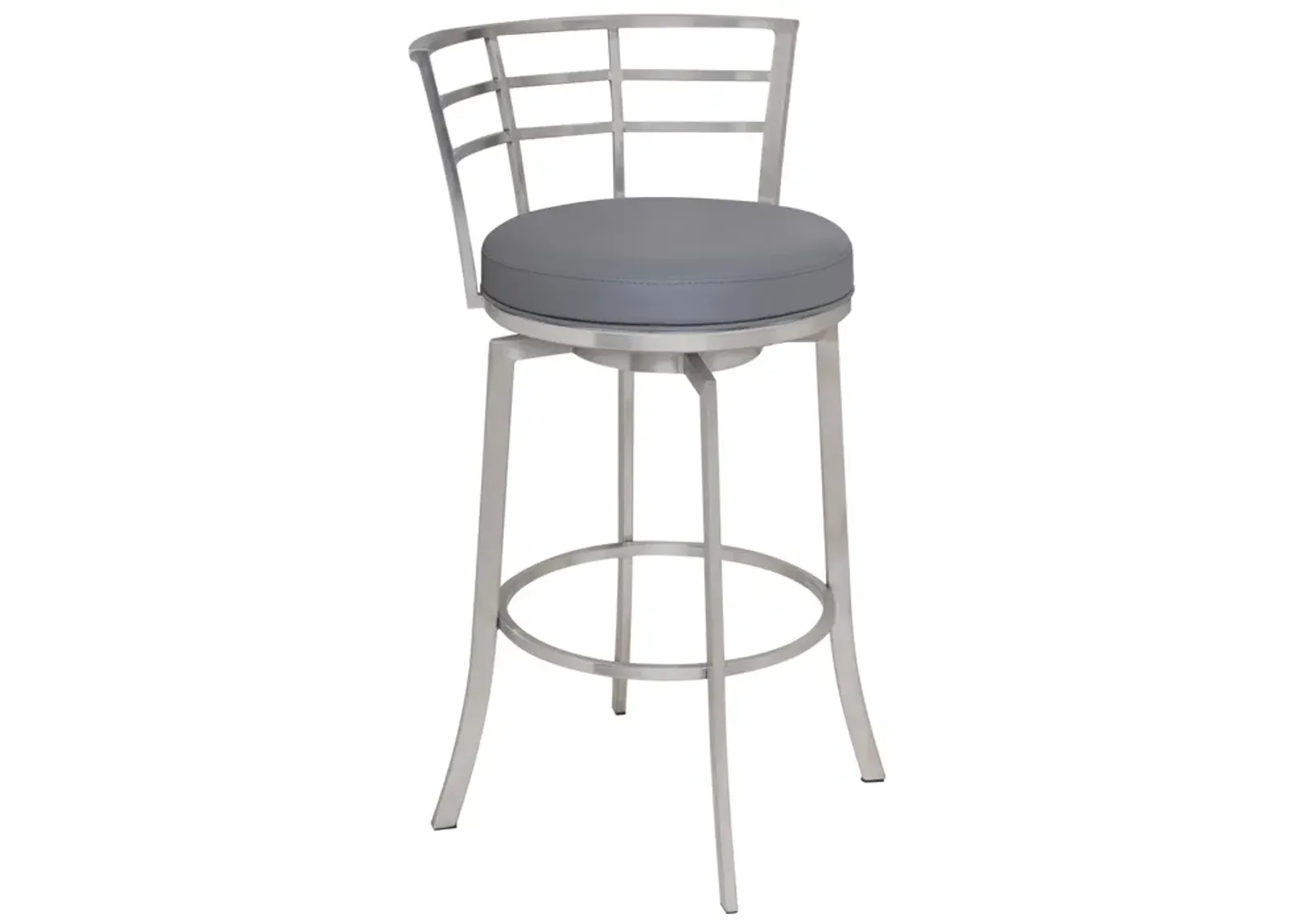 Viper 30" Bar Height Swivel Grey Faux Leather and Brushed Stainless Steel Bar Stool