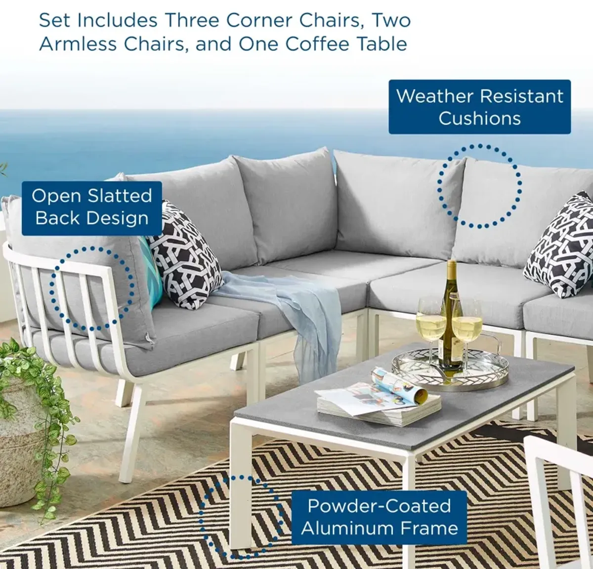 Riverside 6 Piece Outdoor Patio Aluminum Set