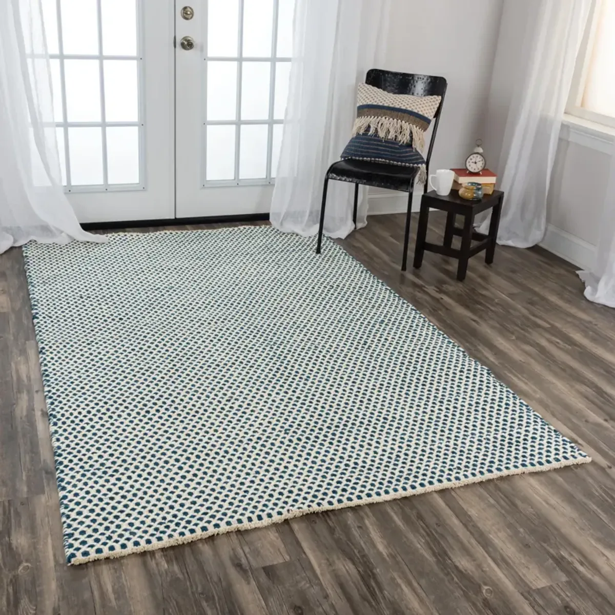 Windsor Blue Basket weave Wool 7'6" x 9'6" Rectangle Rug