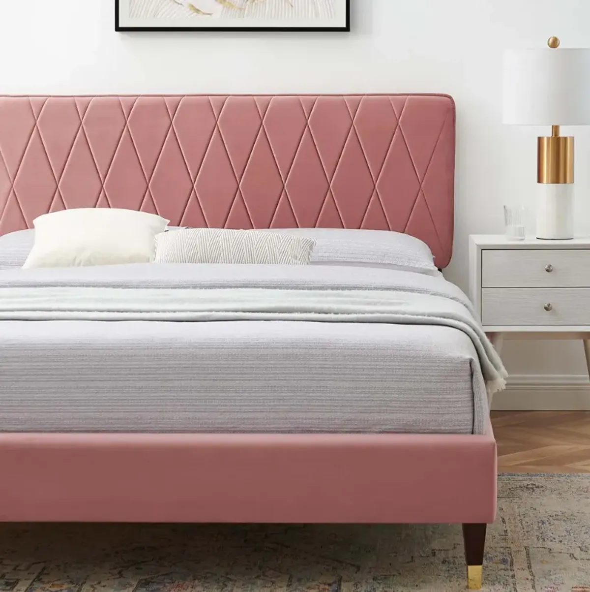 Phillipa Performance Velvet Queen Platform Bed