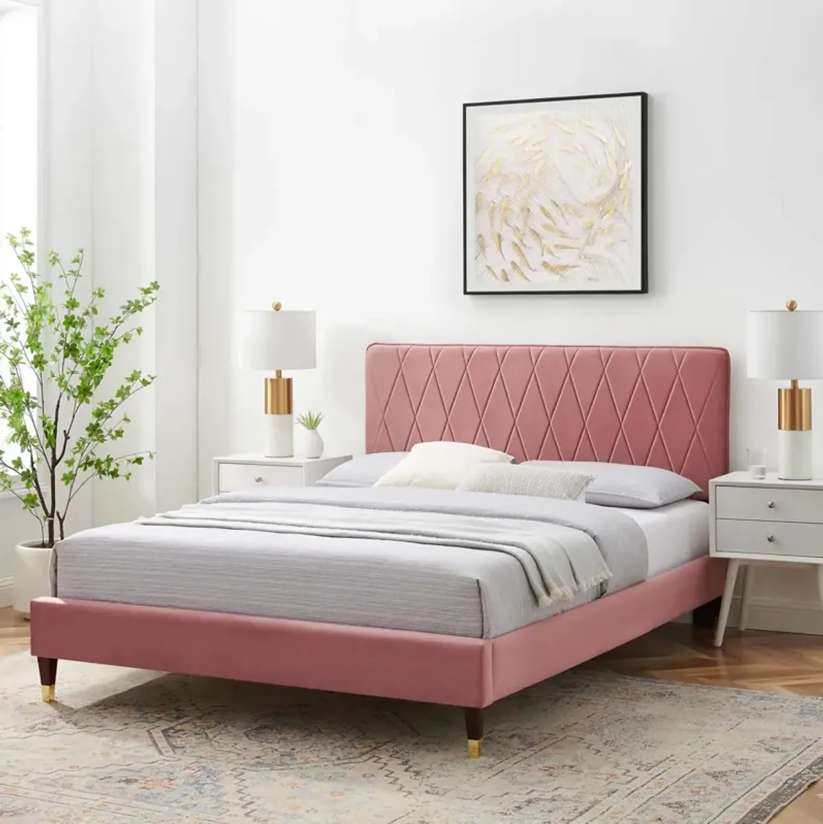 Phillipa Performance Velvet Queen Platform Bed