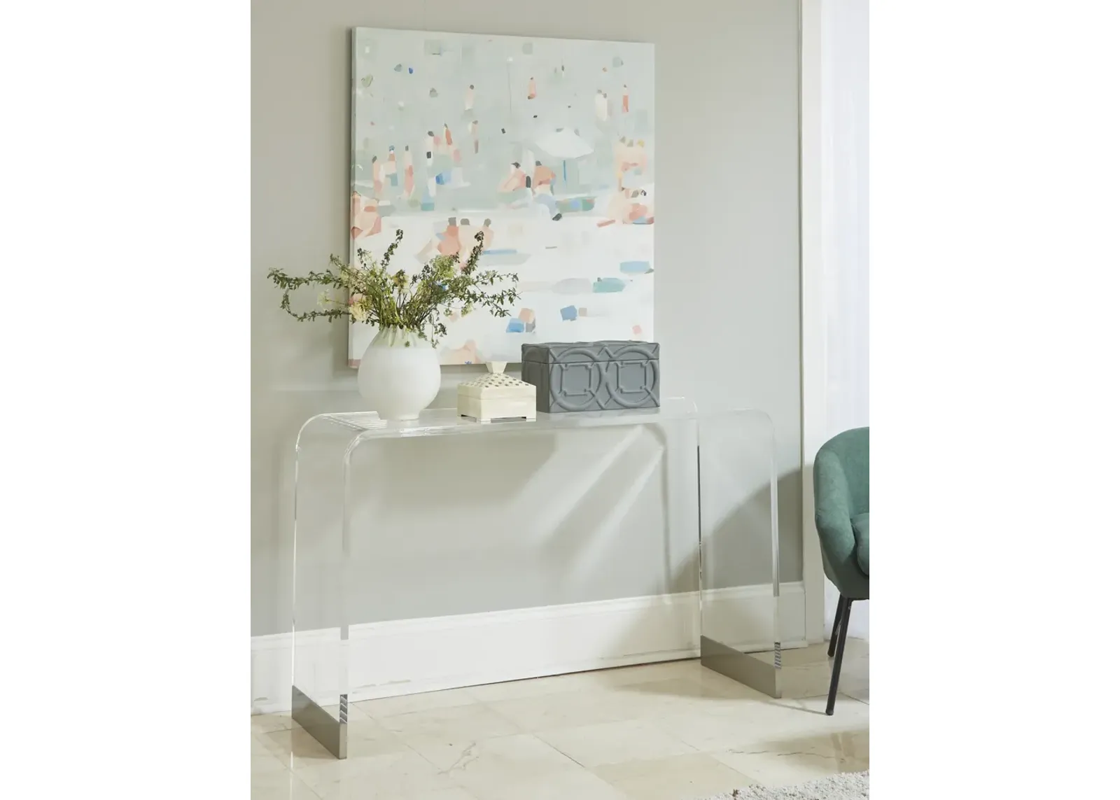 Bowie Console Table in Clear Acrylic and Brushed Stainless Steel