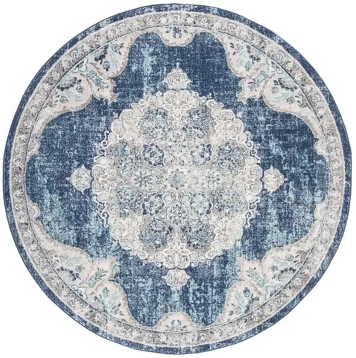 Brentwood 867 Navy / Ivory 6'-7" X 6'-7" Round Round Powerloomed Rug