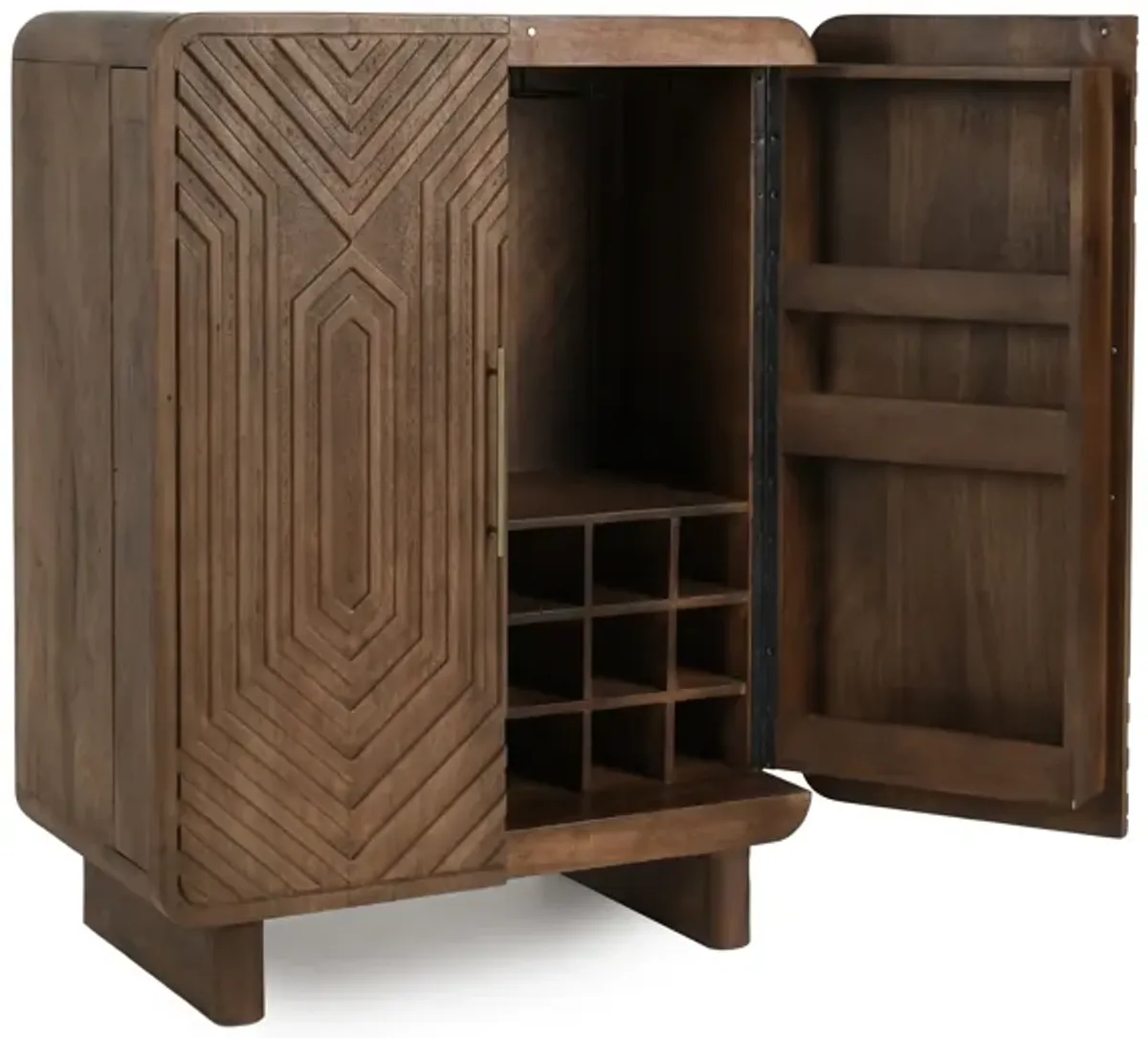 Holmes Mango Wood Carved Bar Cabinet in Brown 