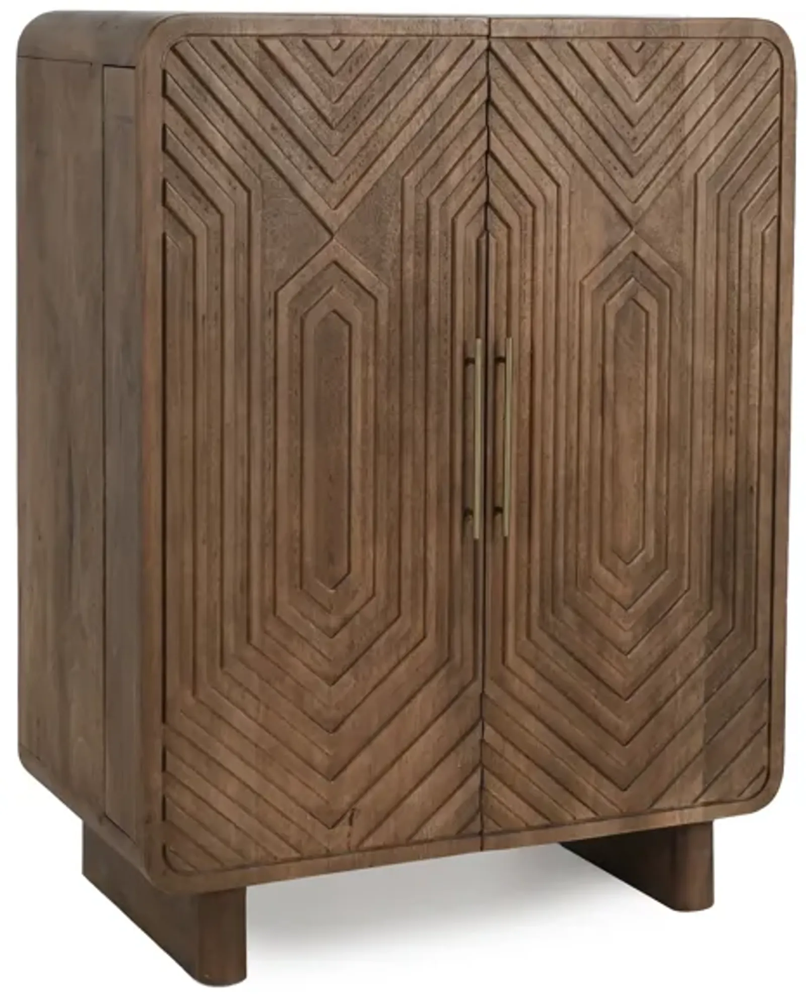 Holmes Mango Wood Carved Bar Cabinet in Brown 