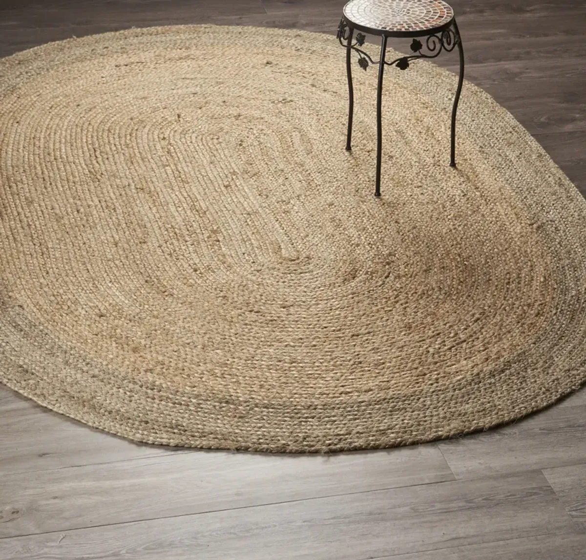 Nature Brown Contemporary Gradient Organic Jute Indoor Oval Area Rug 7' x 9'