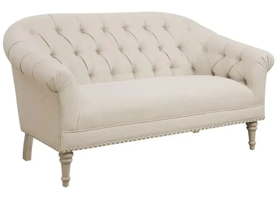 Billie Tufted Back Settee with Roll Arm Natural