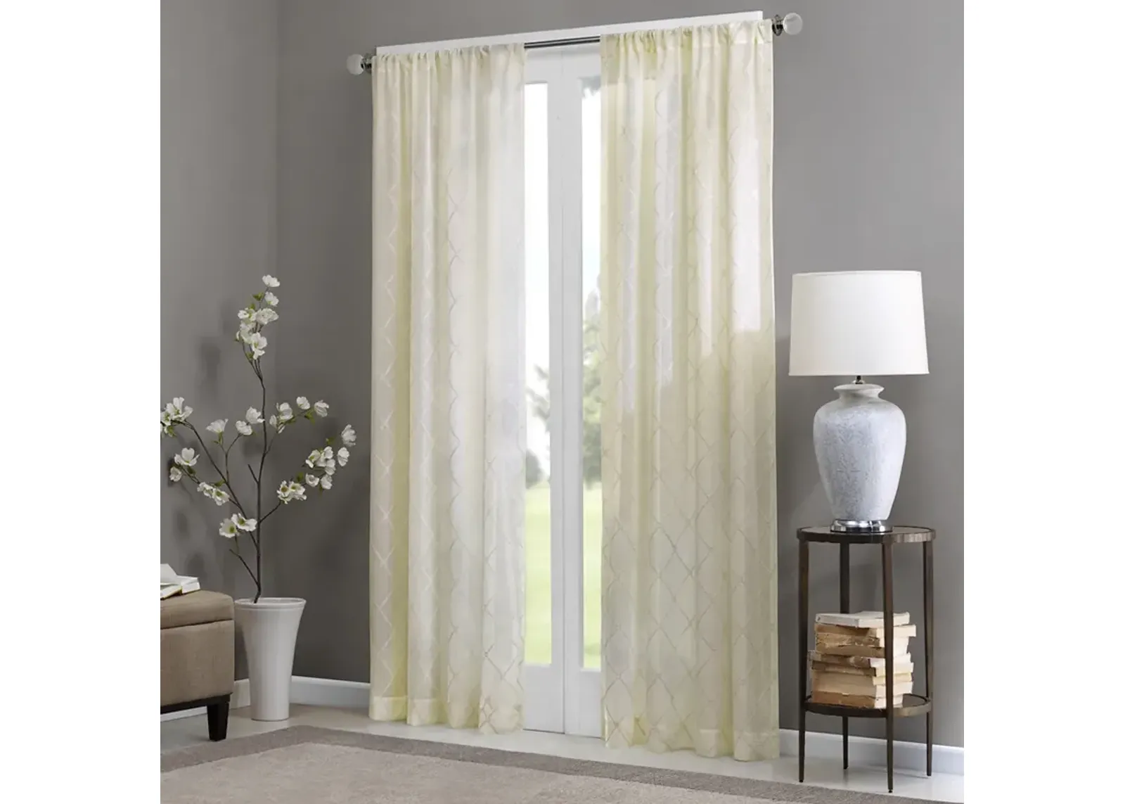 Madison Park Irina Ivory Diamond Sheer Window Curtain Panel