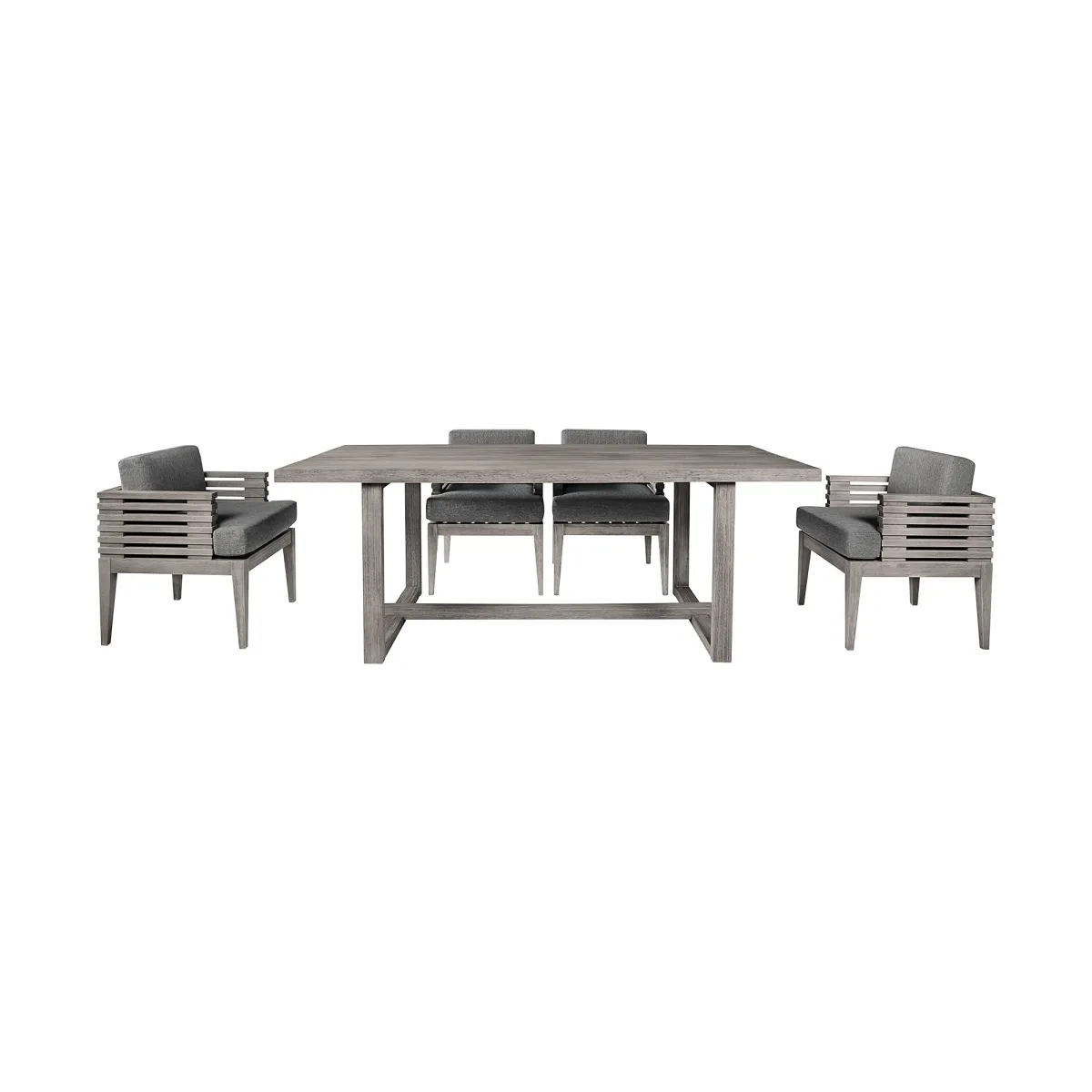 Vivid Outdoor Patio 5 Piece Dining Set in Gray Eucalyptus Wood with Gray Olefin Cushions